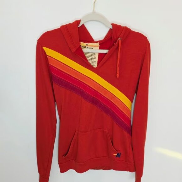 Aviator Nation Cotton Blend Orange Athleisure Women's Hooded Sweatshirt Size M - Picture 1 of 3